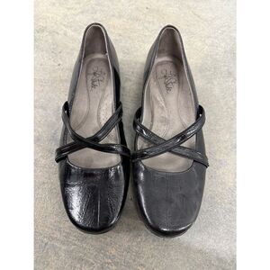 Life Stride Black Patent Cross-Strap Ballet Flats